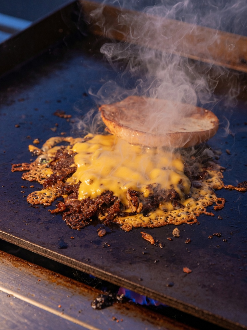 Smash burger on a night griddle